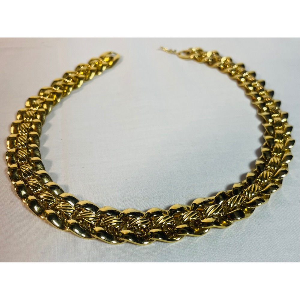 Vintage Napier Gold Tone Chunky Textured Double Link Collar Necklace 19" 1980s